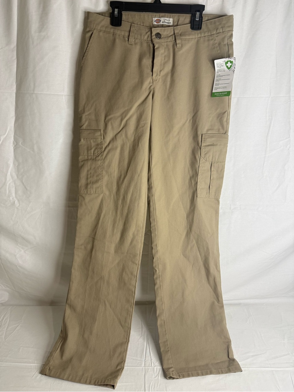 Dickies Beige Cargo Pants Insect Shield Twill Straight Leg 32" Inseam Women